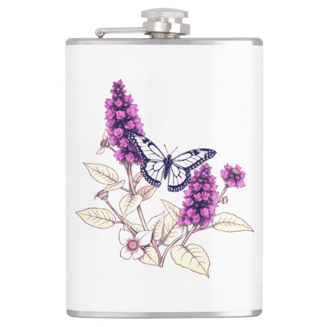 Magenta Butterfly Bush Flask (Front)
