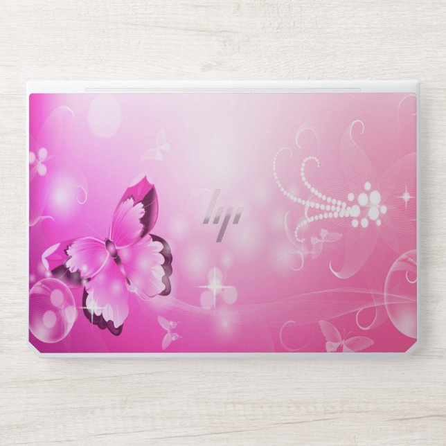 Magenta Butterfly HP Laptop Skin (Front)