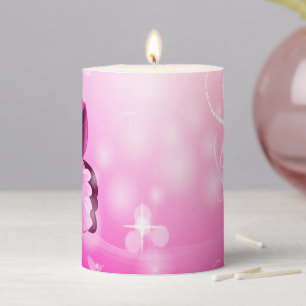 Magenta Butterfly Pillar Candle