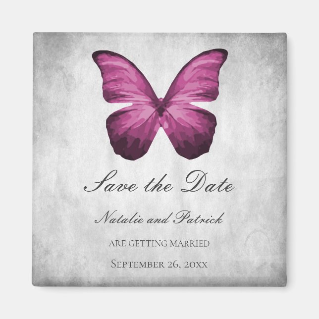 Magenta Butterfly Save the Date Magnet (Front)