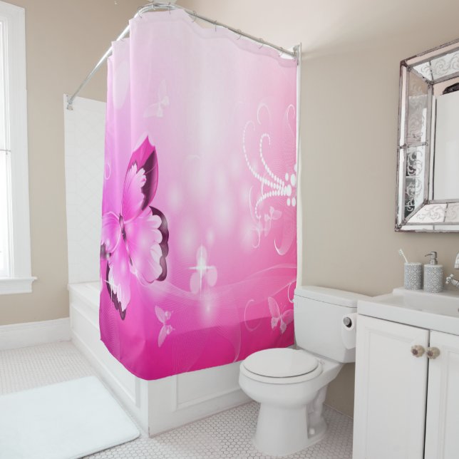 Magenta Butterfly Shower Curtain (In Situ)