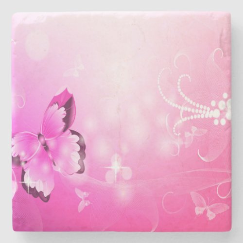 Magenta Butterfly Stone Coaster