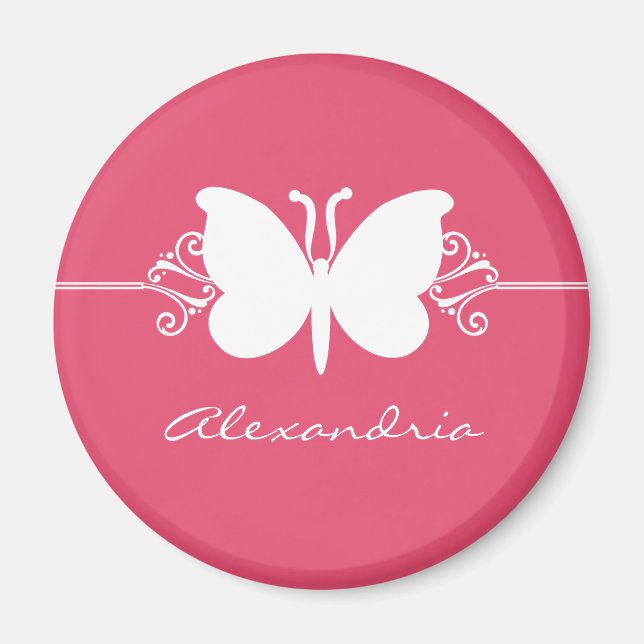 Magenta Butterfly Swirls Magnet (Front)