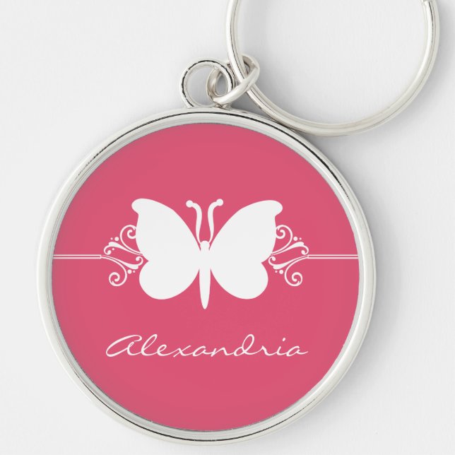 Magenta Butterfly Swirls Premium Keychain (Front)