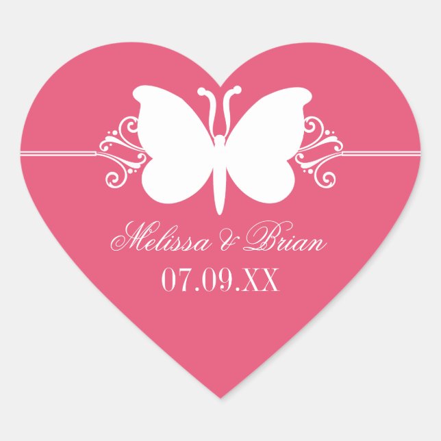 Magenta Butterfly Swirls Wedding Stickers (Front)