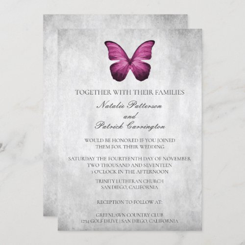 Magenta Butterfly Wedding Invitation