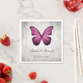 Magenta Butterfly Wedding Paper Napkins