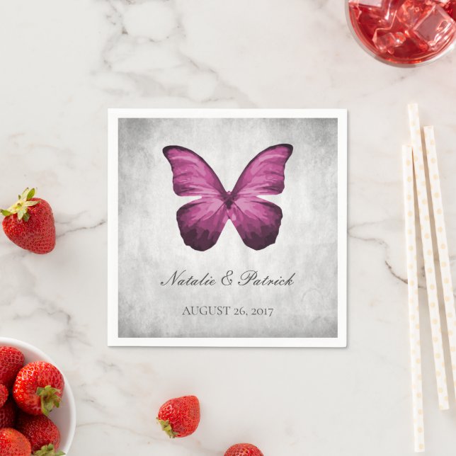 Magenta Butterfly Wedding Paper Napkins (Insitu)