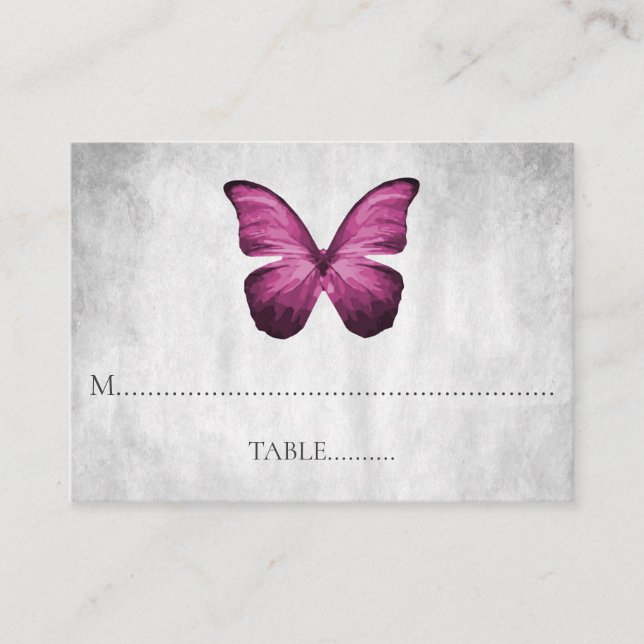 Magenta Butterfly Wedding Place Cards (Front)