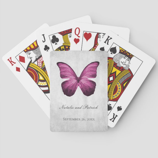 Magenta Butterfly Wedding Playing Cards (Back)