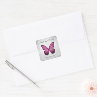 Magenta Butterfly Wedding Stickers