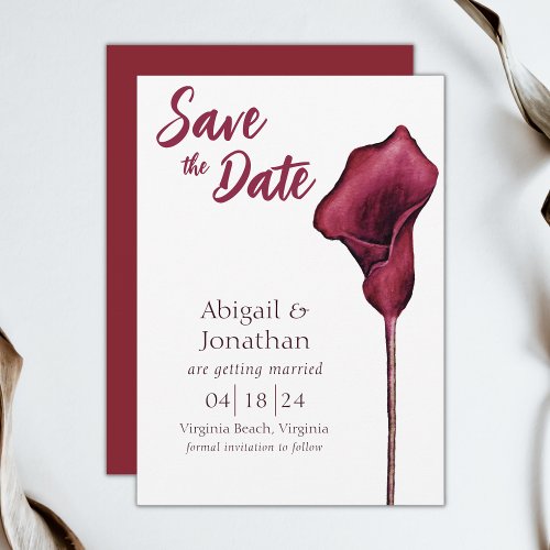Magenta Calla Lily Watercolor Flower Wedding Save The Date