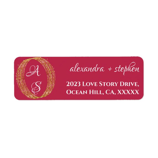 Magenta Calligraphy Couple Name Monogram Wedding Label (Front)