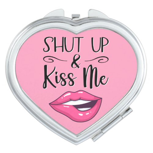 Magenta cartoon lips Shut up and kiss me pink Compact Mirror