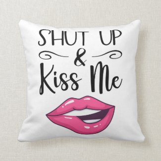 Magenta cartoon lips Shut up & kiss me white