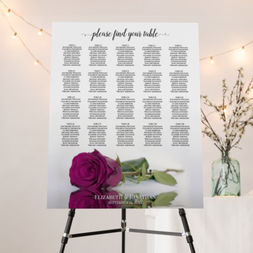 Magenta Cassis Rose 20 Table Wedding Seating Chart Foam Board