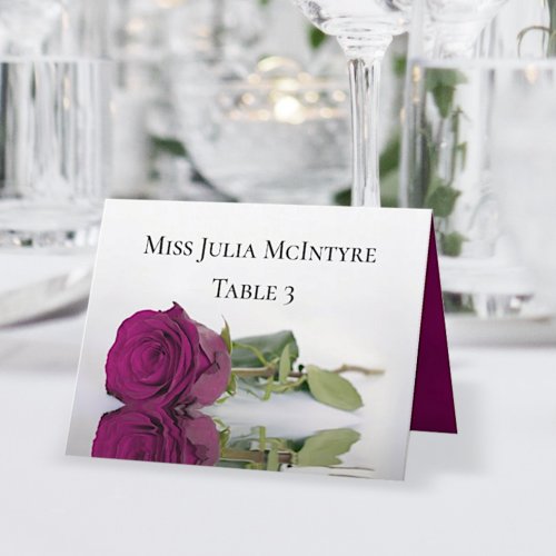 Magenta Cassis Rose Wedding DIY Fold Place Card