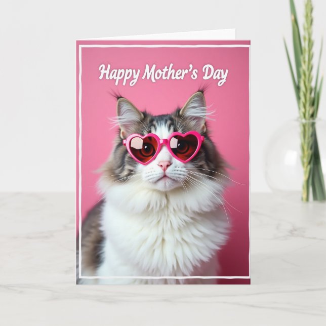 Magenta Cat Happy Mothers Day Card (Front)