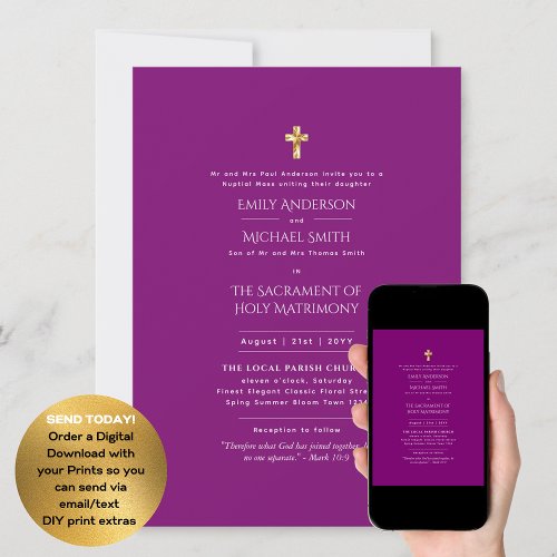 Magenta  Catholic Nuptial Mass Wedding Invitation