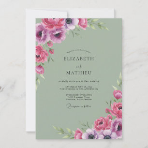 Magenta Celadon Anemone Wedding Invitation