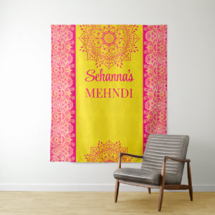 Magenta cerise bright yellow Mehndi photo backdrop