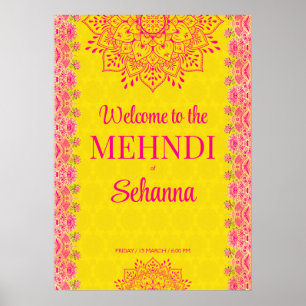 Magenta cerise bright yellow Mehndi welcome sign
