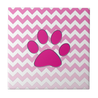 Magenta Chevron Paw Monogram ZigZag Tile
