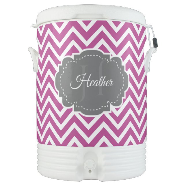 Magenta Chevron Personalized Igloo Beverage Cooler (Front)