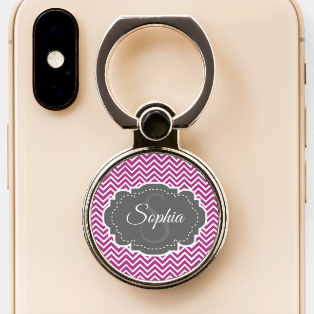 Magenta Chevron Personalized Phone Grip (Close Up)