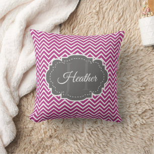 Magenta Chevron Personalized Throw Pillow