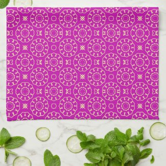 Magenta Chic Ornamental Floral Geometric Pattern Kitchen Towel