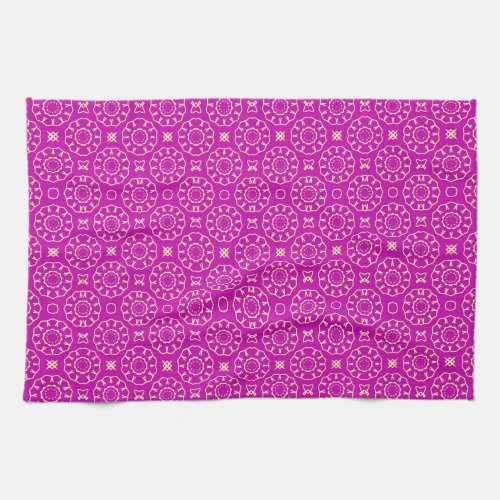 Magenta Chic Ornamental Floral Geometric Pattern Kitchen Towel