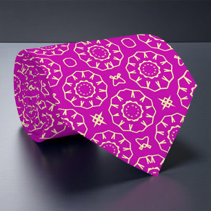 Magenta Chic Ornamental Floral Geometric Pattern Neck Tie