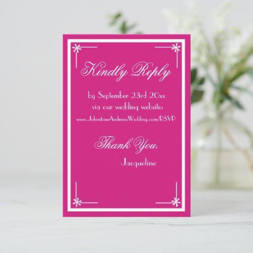 Magenta chic script elegant wedding website RSVP  Enclosure Card