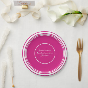 Magenta Chic Script Names Wedding Cake Paper Plates