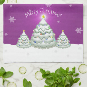 Magenta Christmas Tree Kitchen Towel