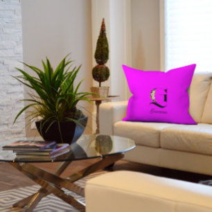 Magenta classic watercolor monogram throw pillow