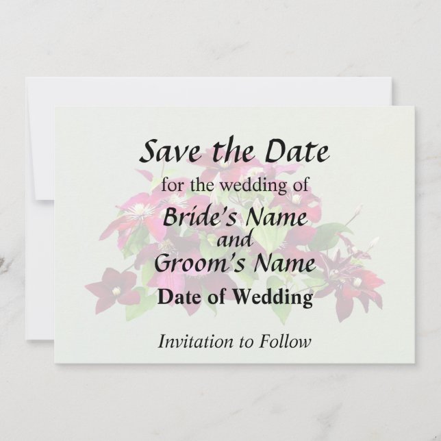 Magenta Clematis With Vine Save The Date (Front)