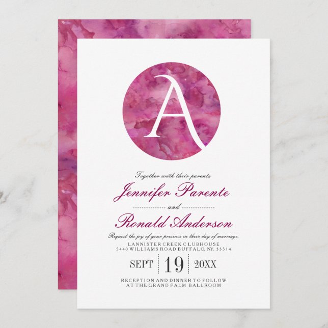 Magenta Cloud Window Monogram Wedding Invitation (Front/Back)