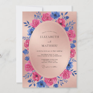 Magenta Cobalt Blossom Wedding Invitation