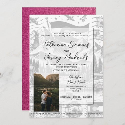 Magenta Colorado Passport Wedding Invitation