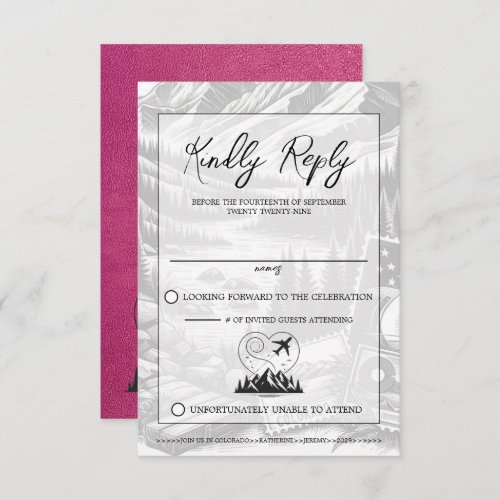 Magenta Colorado Passport Wedding RSVP Card