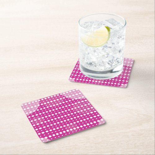 Magenta Colored Abstract Polka Dots Dark g9 Square Paper Coaster