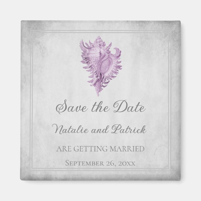 Magenta Conch Shell Save the Date Magnet (Front)