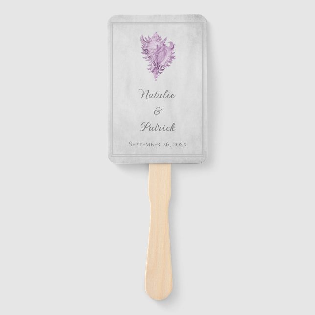 Magenta Conch Shell Wedding Hand Fans (Front)