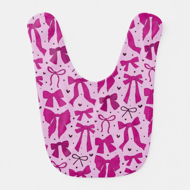Magenta Coquette Bow Pattern Baby Bib (Front)