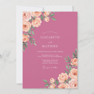 Magenta Coral Painted Wedding Invitation
