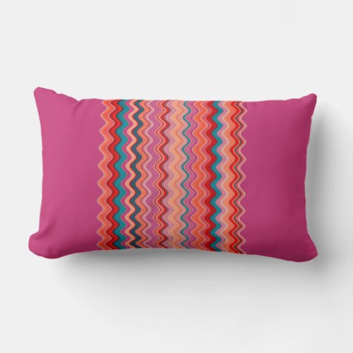 Magenta Coral Salmon Orange Blue Wavy Zigzag Lumbar Pillow