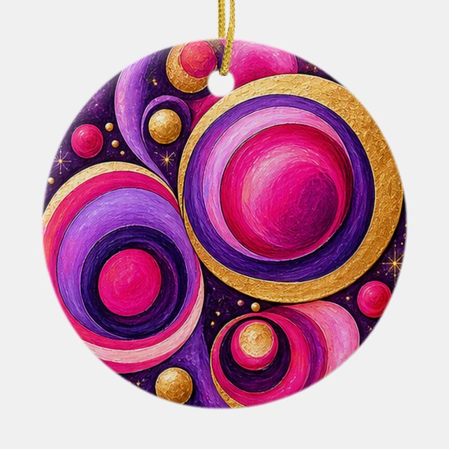 Magenta Cosmic Bubble Abstract Pattern Ceramic Ornament (Front)