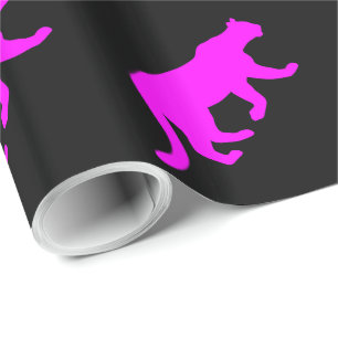 Magenta Cougar Puma Mountain Lion Silhouette Wrapping Paper